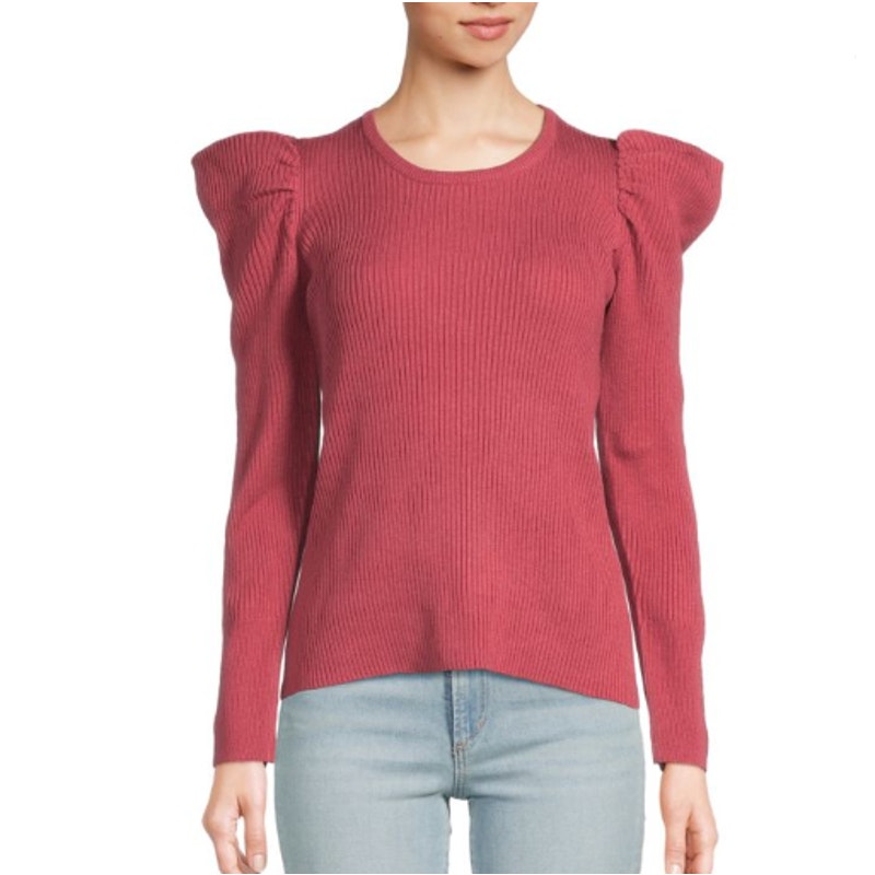 New Joe’s Women's Slate Rose Puff Sleeve Ribbed Top Size Xs